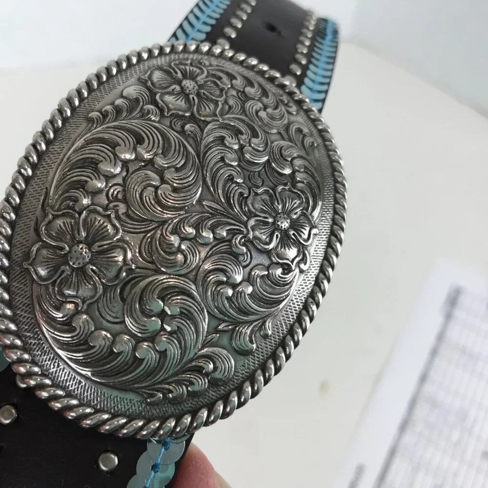 Unbranded sequined leather belt, Size XL